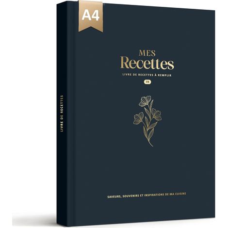 Carnet de Recettes à Remplir A4, 114 Recettes, Bleu noir