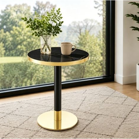Runder Couchtisch 60 x 73,7 cm aus MDF und schwarzem/goldenem Metall OKMYHOME (1/5)