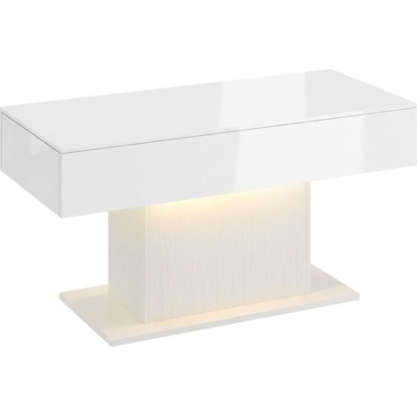 LED Couchtisch mit Stauraum, Hochglanz, Modern, 2 Schubladen & Fernbedienung, Weiß (1/5)