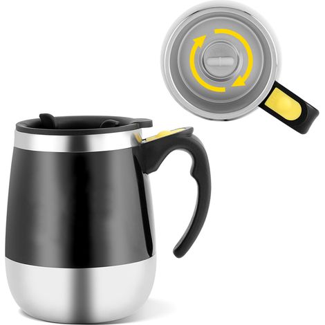 Tasse à café magnétique électrique auto-mélangeuse en acier inoxydable noir (1/5)