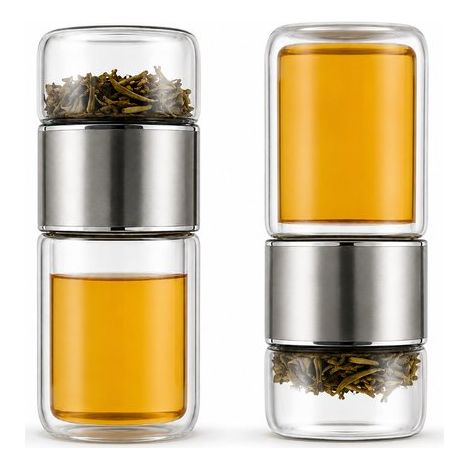 Bouteille infuseur à thé – 360 ml – Double paroi – Filtre inox – Anti-fuite – Housse incluse – Argent (1/5)
