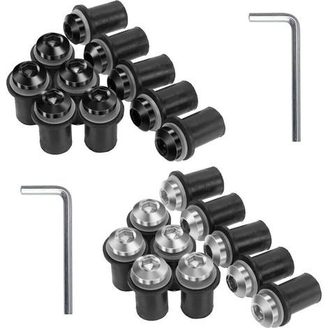 20 Pièces Vis Carenage Moto, avec clé de Montage, Équipés d'un Anneau en Caoutchouc, vis Fixation Carenage, Adaptés aux Pare-Brise de Motos, Scooters (1/4)