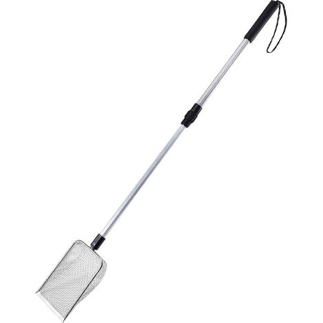Pelle à litière pour chat en acier inoxydable à manche allongé, pelle pour animaux à long manche, adaptée au nettoyage des bacs à litière pour chats, des plages et des excréments de chiens – gris clai (1/5)