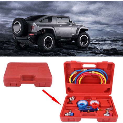 R134a Coffret de manomètres à collecteur pour climatisation avec flexible de charge 5ft outil (1/5)