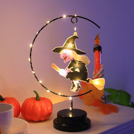 Lampe décorative Halloween sorcière volante – Veilleuse originale pour table – Parfaite pour intérieur et extérieur – Ambiance festive pour soirées d’Halloween-Couleur de lumière chaude (1/2)