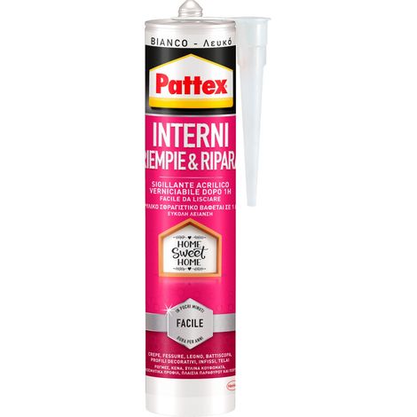 Pattex Sigillanti Light Interni Riempie&Ripara, Sigillante acrilico interni, Sigillante bianco verniciabile e inodore, Sigillante finestre e fessure, 1x280ml cartuccia (1/5)