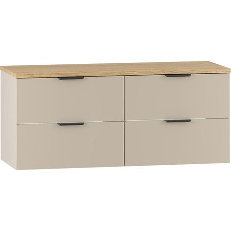 Meuble sous-vasque 120cm plan de toilette Astrid Cachemire et bois (1/5)