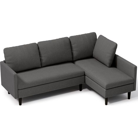 Bealife Ecksofa Modulsofa Leinenbezug Holz- und Metallgestell Holzbeine Skandinavischer mit 2 Sitzkissen und 4 Rückenkissen 201 x 131 x 86 cm Grau (1/5)