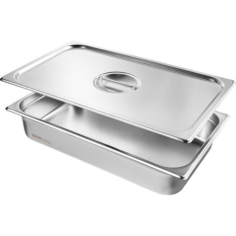 Lot de 4 Pans Gastronomiques Inox, 0,8mm, 4 cm de Profondeur, avec Couvercles, pour Cuisine Professionnelle et Stockage Alimentaire (1/5)