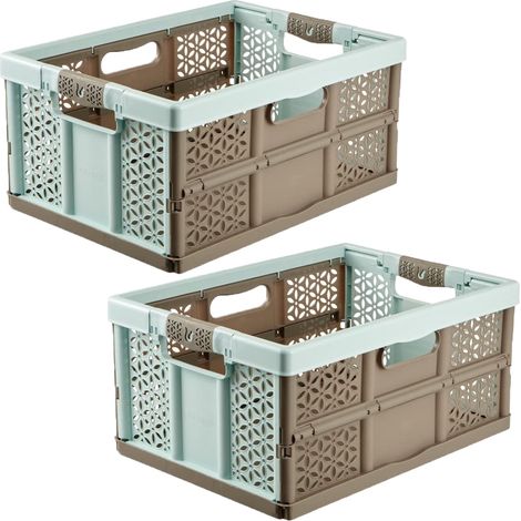 Lea Confezione da 2 scatole robuste Pieghevoli con Manici da 32 l, Blu/Marrone, 32 Litros (1/5)