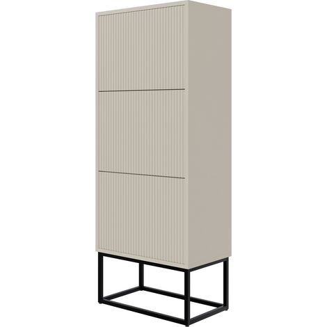 Selsey VELDIO - Schuhschrank mit 3 Klappen, Greige mit schwarzem Metallgestell, 50 cm (1/5)