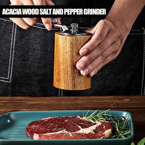 Juego de molinillos de sal y pimienta manuales de 2 piezas,saleros y pimenteros de madera con núcleo cerámico ajustable,molinillo de sal manual (1/4)