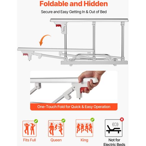Barrière de lit pliable pour personnes âgées, 700 mm, rail de sécurité de lit d'hôpital, avec sangle de fixation, hauteur réglable,… (1/5)