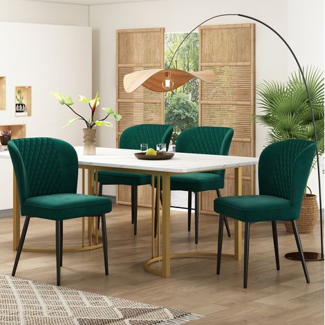 Mesa comedor moderna con 4 sillas tapizadas verde salón OKMYHOME (1/5)