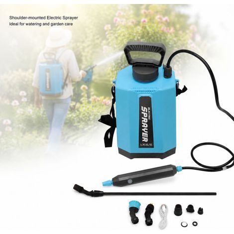Spruzzatore elettrico - Senza fili e portatile - 3 ugelli, tracolla, batteria da 2400 mAh, in plastica, blu per giardino (1/5)