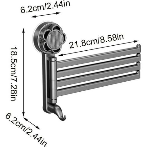 Porte-Serviettes Rotatif Mural Sans Perçage, Barre Rangement Salle de Bain Douche Cuisine Camping-Car (1/4)