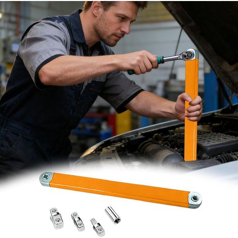 Juego de llaves de extensión de trinquete acodadas naranjas de 15 pulgadas con vástago corto para reparación de automóviles. (1/5)