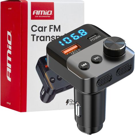 Trasmettitore FM per auto 1×USB-A 1×USB-C 12V 24V amio-04647 (1/5)