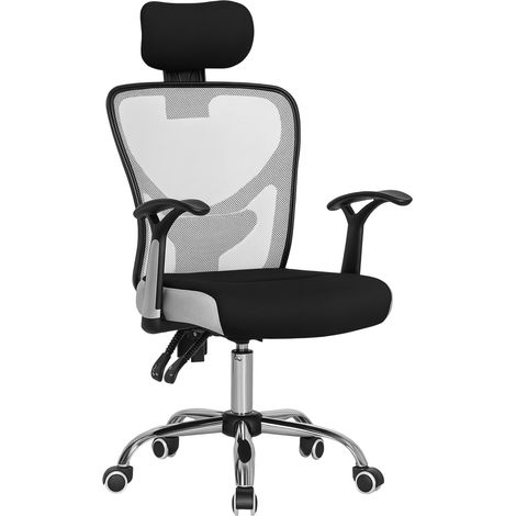 Chaise de bureau pivotante avec hauteur réglable, dossier inclinable, appui-tête et soutien lombaire réglables, grise (1/5)
