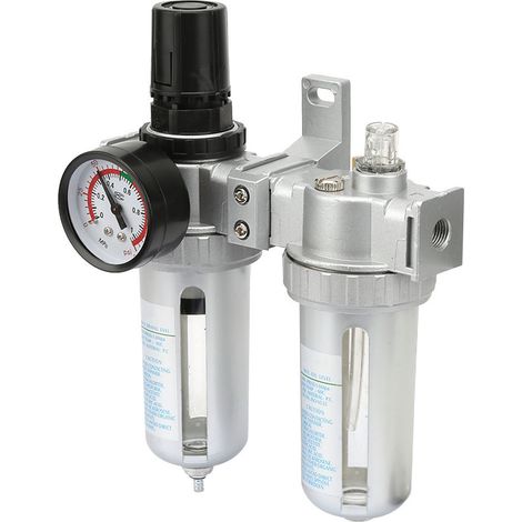 Régulateur de pression d'air comprimé, filtre, lubrificateur, régulateur d'huile et d'eau avec manomètre (1/4") (1/5)