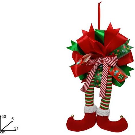 Dietroporta Decorazione Natale Gambe Elfo con Fiocco 50 cm