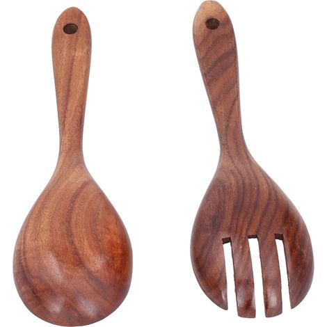 Ensemble fourchette et cuillère en bois d'acacia pour salade, cuillère et spork à mélanger. (1/5)
