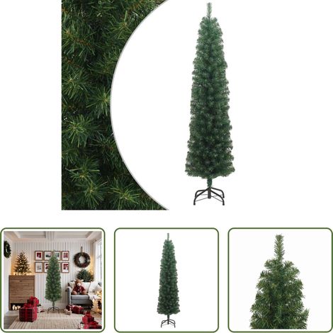 vidaXL Décorations de Noël - Sapin de Noël artificiel mince avec support vert 180 cm PVC (1/5)