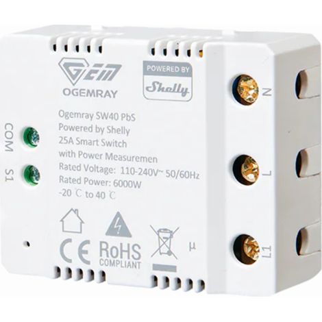 Dispositivo de control Shelly ShellyPbSSW40 25 A 6000 W (1/5)