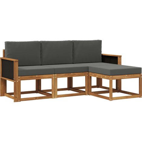 Set di divani da esterno con cuscino 4 pz Salotto da Giardino Naturale e Antracite (1/5)