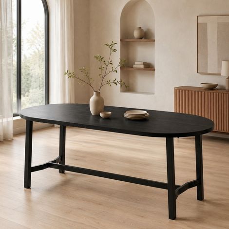 Esstisch 180 x 80 cm für 6 bis 8 Personen, abgerundete Kanten, schwarz OKMYHOME (1/5)