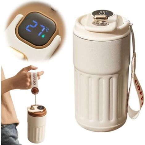 Thermos à café avec affichage de la température, bouteille d'eau en acier inoxydable pour boissons chaudes, tasse de voyage portable isotherme sous vide, pour la maison, la voiture, les (1/3)