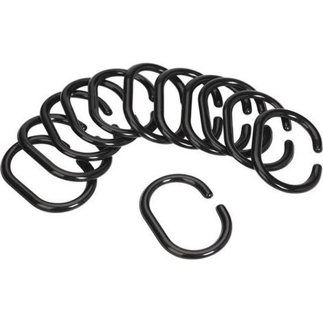 Set de 12 anneaux de rideau de douche - Noir - Bagues pour tringle (1/5)