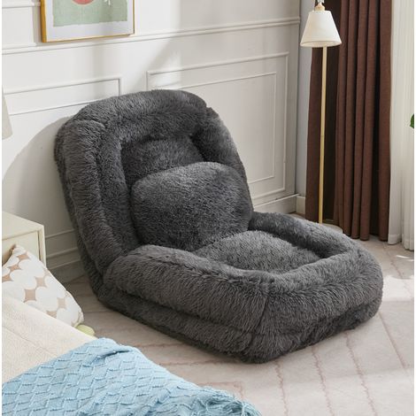 Divano letto reclinabile in peluche grigio scuro OKMYHOME (1/5)