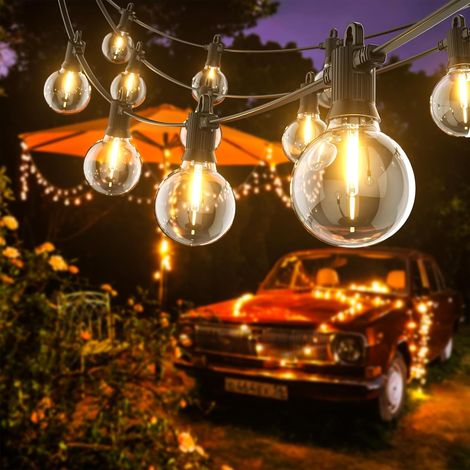Guirlande Lumineuse Extérieure 8m Guirlande Guinguette Étanche LED avec 12+1 G40 Imperméable Ampoules Lumières Incassable pour Jardin Exterieur Fête Terrasse Mariage Blanc Chaud (1/5)