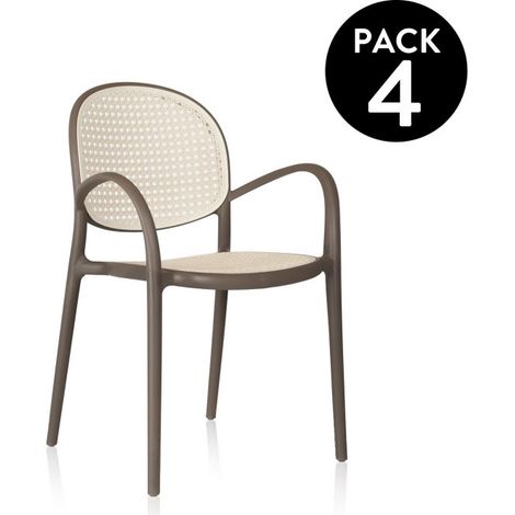 Pack 4 sillas de exterior Klux Arm Taupé - rattan 48cm (ancho) x 85cm (alto) (1/5)