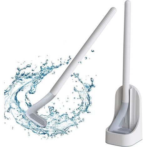 Silicone Toilet Brush, Toilet Brush, Toilet Brush and Holders, Bathroom and Toilet Brush with Long Plastic Handle, Wall or Floor Mounting, Brush for Bathroom Cleaning (1/5)