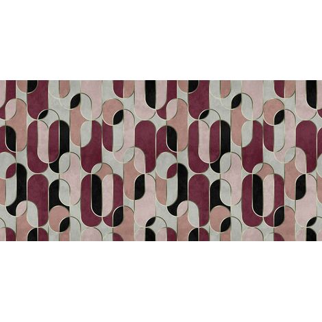 Papier peint panoramique original rose et violet Tapisserie panoramique graphique pour chambre Papier peint panoramique design style rétro (1/2)