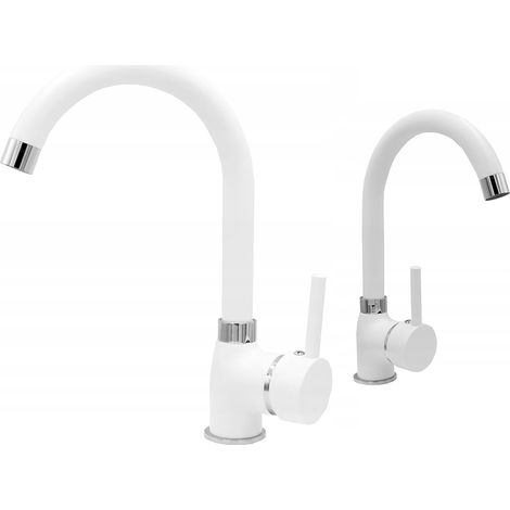 Mitigeur de cuisine granit BETA blanc moucheté avec bec pivotant 360° et tête céramique (1/5)