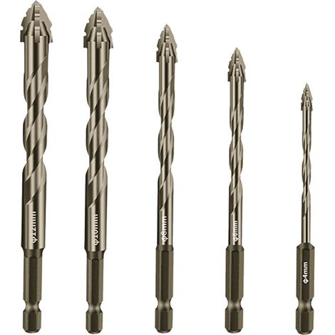 Foret hélicoïdal excentrique haute résistance, lot de 5 forets à maçonnerie pour béton, verre, brique, ciment, carrelage, bois, etc., pointe de 5/32 à 1/2 po. (1/5)