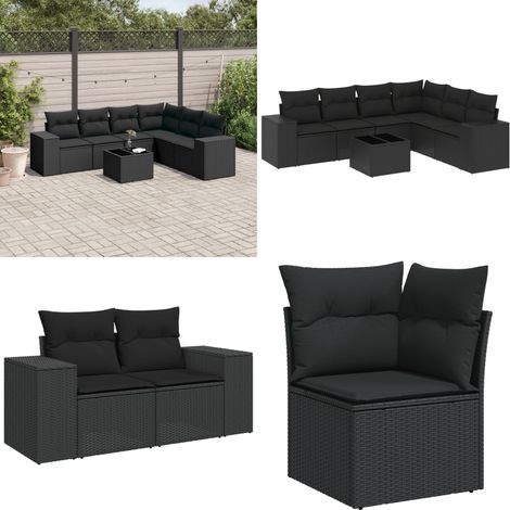 Salon de jardin 7 pcs avec coussins noir résine tressée - Ensemble Salon De Jardin - Meuble De Jardin - Jardin Design - Mobilier Exterieur - Chaise Lounge - Home & Living (1/5)