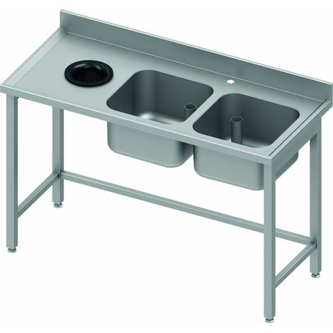 Table de Chef Inox Avec Vide Ordure - 2 Bacs à Droite - Profondeur 700 - Stalgast
