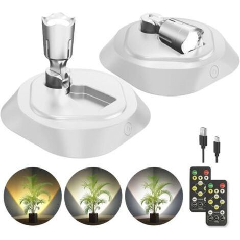 2 jeux de spots LED tricolores sans fil avec télécommande, minuterie, rechargeable, dimmable,blanc (1/5)