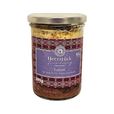 Agneau aux courgettes, potiron et millet 380 g nourriture pour chien à base de viande de poules élevées en plein air pour les problèmes digestifs et la constipation Paul & Paulina (1/3)