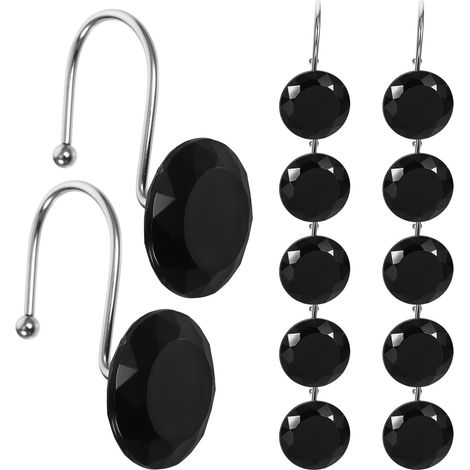 Lot de 12 Crochets pour Rideaux Acrylique et Métal Transparents Noirs Compatibles Tringle à Rideaux Résistants et Lisses Accessoires pour Salle de Bain Usage Domestique (1/5)