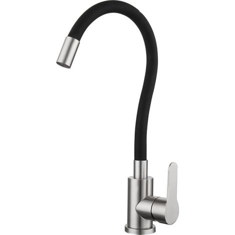 Mitigeur de Cuisine avec Tuyau en Silicone Flexible et Malléable à 360 ° Pivotant en Acier Inoxydable Robinet, Mitigeur de Cuisine en Laiton Chromé, Mitigeur pour évier de Cuisine (1/5)