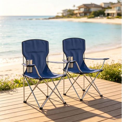 2 chaises de camping pliantes 88x57x97 cm, métal et tissu, bleues, pour camping – MEUBLIV (1/5)