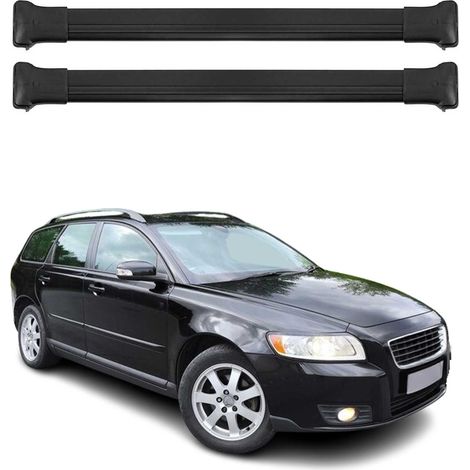 OMAC Aluminium Dachträger Querträger für Volvo V50 2004-2012 – Max. 75 kg – 2 Stangen Schwarz (1/5)