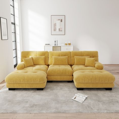 Sofá rinconera en U, modular, 313 x 145 x 81 cm, chenilla, amarillo HAVRYA (1/5)