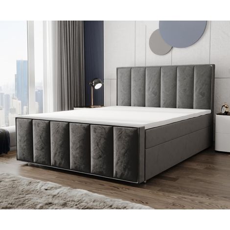 Lit Capitonné Aura - Couleur Gris Clair - 180x200 Cm - Lit En Velours - Lit Double - Matelas À Ressorts Bonnell (1/3)