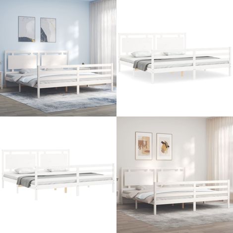Giroletto con Testiera Bianco 200x200 cm in Legno Massello - Letto con testiera - Letto in pino
